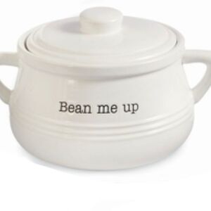 🔹️Mud Pie White Ceramic "Bean Me Up" Bean Pot w/Lid